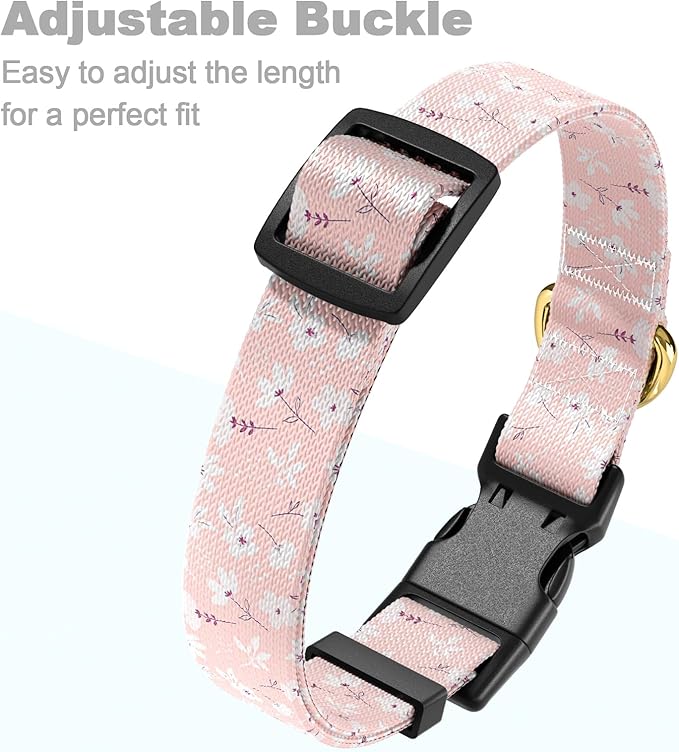 Rnivvi Dog Collar for Medium Dogs, Cute Floral Heavy Duty Adjustable Puppy Collar with Quick Release Buckle for Girl & Female, Pet Accessories for Walking Running, M Length 1" Width, Coral Pink