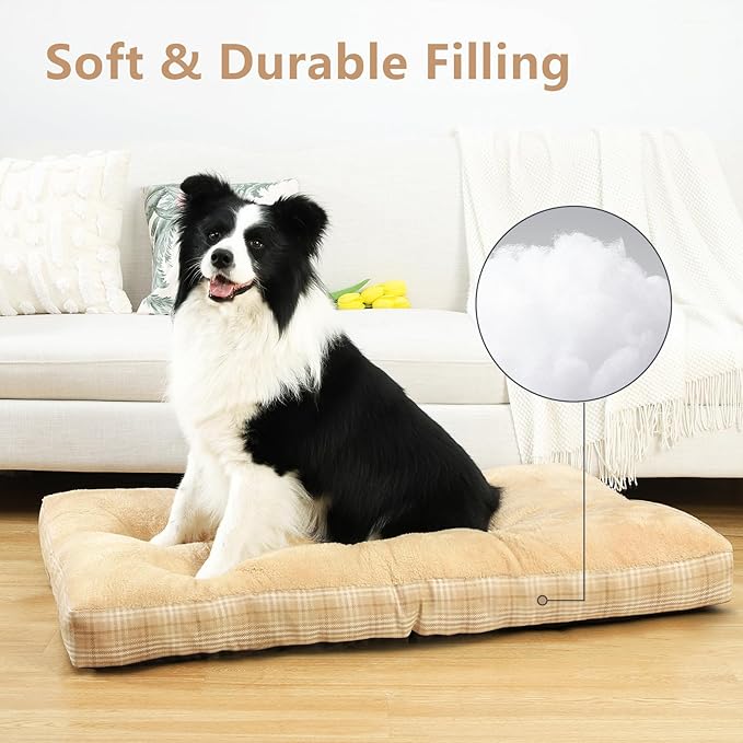 MIHIKK Washable XL Dog Bed for Extra Large Dogs with Anti-Slip Bottom, Premium Foam Pet Pad for Crate for Large Medium Small Sized Puppies, 41" x 27" Light Brown