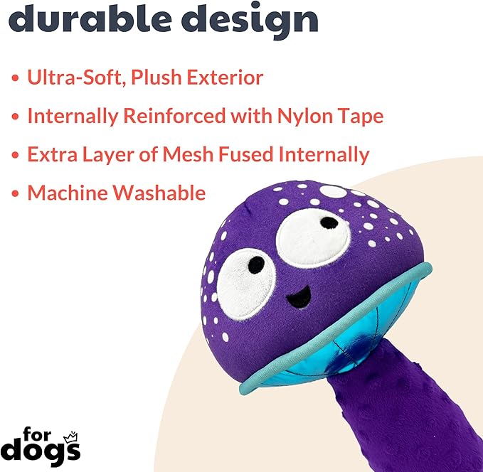 Huxley & Kent for Dogs | Mellow Mushroom (Small) | Funny Dog Toy | Power Plush Dog Toy with Squeaker | Dog Gift | Fun, Durable | H&K Squeaky Dog Toy, Purple, Blue