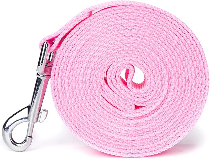 Siumouhoi Strong Durable 15ft Nylon Dog Training Leash, 1 Inch Wide Traction Rope, for Small and Medium Dog (Pink, 15 Feet)