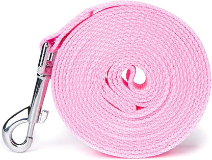Siumouhoi Strong Durable 15ft Nylon Dog Training Leash, 1 Inch Wide Traction Rope, for Small and Medium Dog (Pink, 15 Feet)