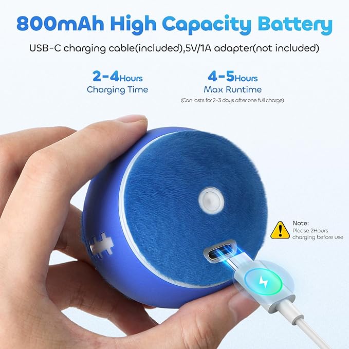 ddxcoo Automatic Interactive Cat Toy Ball for Indoor Cats, Carpet-Safe with Tangle-Free Tail, 3-Mode Touch Activated, Gen 3 High-Capacity 800mAh Battery (6-8H Play), Includes 2 Tails