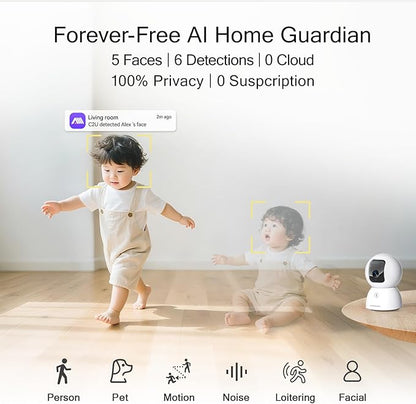 CINMOORE 5G Security Camera Indoor, 3K Pet/Dog Camera with Speaker/Phone App, PTZ WiFi Baby Monitor Cameras for Home Security, 0-Glow Night Vision 2-Way Talk, AI Tracking Facial Recognition Time Lapse