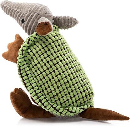 Hollypet Plush Dog Squeaky Toy Stuffed Armadillo Animal Pet Puppy Chew Toys with Clean Teeth for Small Medium Large All Breed Sizes Dogs, Green, 14 in