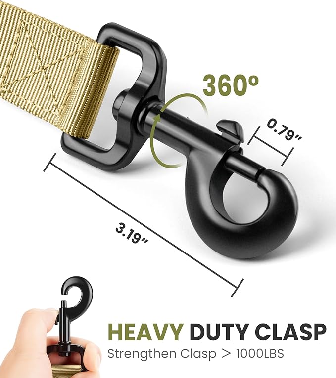 OutdoorMaster Bungee Dog Leash, Heavy Duty Dog Leash with Shock Absorption, 2 Padded Handles Training Leash,1 Seat Belt Clip, Improved Dog Safety and Comfort - Khaki Upgraded, 6 FT