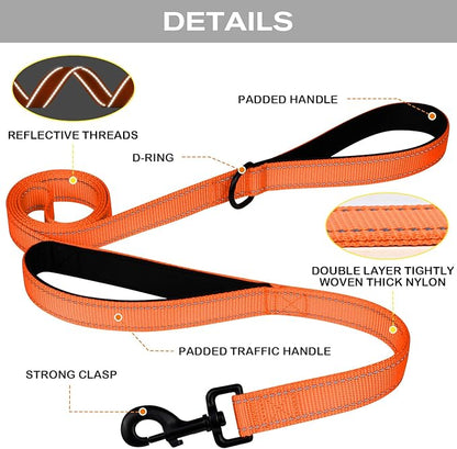 Joytale Dog Leash Heavy Duty for Large Dogs That Pull, Double Handle for Traffic Control, Double-Sided Reflective Leashes for Large Medium Dogs Night Safety, 4FT, Orange