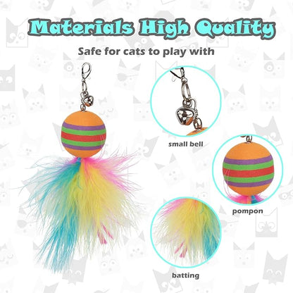 Greoil Interactive Cat Toys for Bored Indoor Adult Cats, 3 in 1 Cat Toys for Bored Cats,7 Pack Cat Teaser Cat Toys, Cats Toy Feather, Super Suction Cup Detachable with Balls and Birds