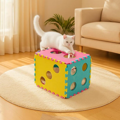MOYMO Cat Houses for Indoor Cats, Cute Cat Bed Cave with Soft Pillow, Cat Cube for Multiple Large Cats, Fun Dice Shaped, 17 Inches