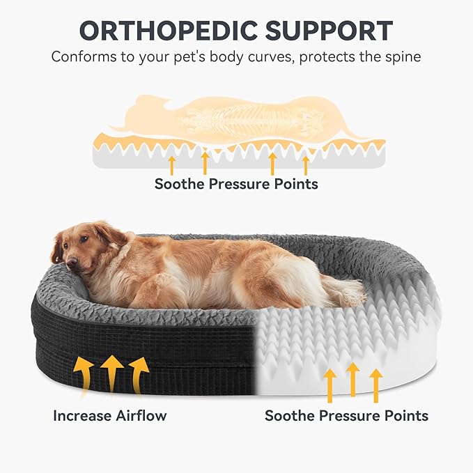 JOEJOY Orthopedic Dog Bed for Medium Dogs, Egg-Crate Memory Foam Pet Bed with Bolster Sides, Waterproof Lining, Removable Washable Cover & Non-Slip Bottom, Black