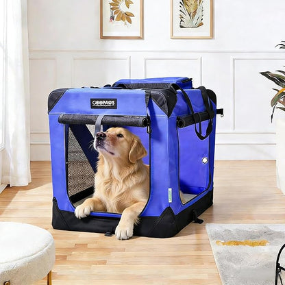 JESPET Soft Dog Crates Kennel for Pets, 3 Door Soft Sided Folding Travel Pet Carrier with Straps and Fleece Mat for Dogs, Cats (Royal Blue, X-Large(36" L x 24" W x 27" H))