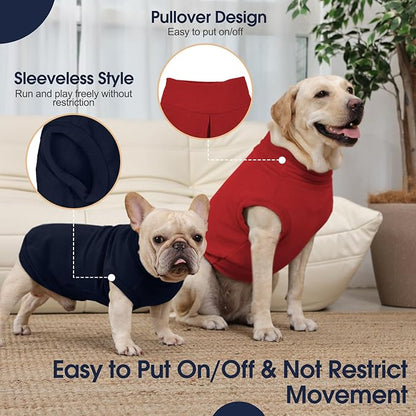 IECOii 2 Pack 4XL Dog Fleece Sweaters for Doberman Boy Girl, Warm & Stretchy Winter Coats with Leash Hole for Large Dogs, Soft Fleece Jacket for Fall Winter, Machine Washable (Size XXXXL, Blue & Red)