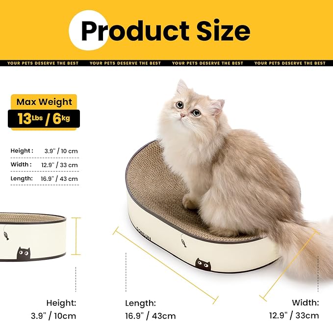 Conlun Oval Cat Scratcher Bed, 2-in-1 Cat Scratching Board, Natural Corrugated Cardboard Scratch Pad Lounge, Sealed Base Traps Debris,No Assembly Kitty Furniture,Stylish Colors Blends Any Home Decor