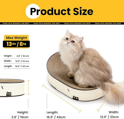 Conlun Oval Cat Scratcher Bed, 2-in-1 Cat Scratching Board, Natural Corrugated Cardboard Scratch Pad Lounge, Sealed Base Traps Debris,No Assembly Kitty Furniture,Stylish Colors Blends Any Home Decor