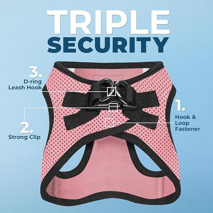 Best Pet Supplies Voyager Step-in Air Harness - All Weather Mesh, Reflective, No Pull Harness for Dogs, Cats - Secure with Hook & Loop Fastener, Buckle, Double D-Rings - Pink/Black Trim, XL