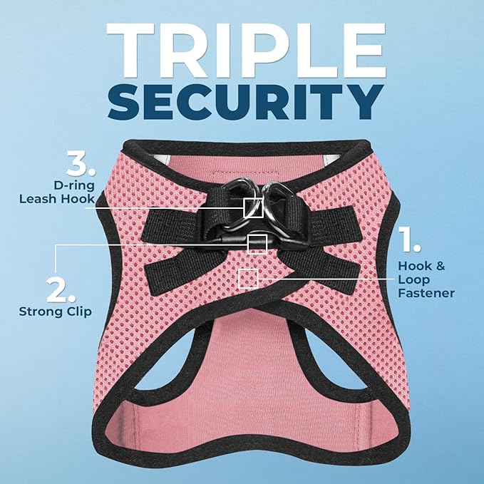 Best Pet Supplies Voyager Step-in Air Harness - All Weather Mesh, Reflective, No Pull Harness for Dogs, Cats - Secure with Hook & Loop Fastener, Buckle, Double D-Rings - Pink/Black Trim, XXS