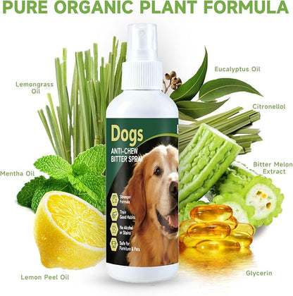 Dog No Chew Spray, Bitter Dog Deterrent Spray for Furniture & Carpet, Pet Corrector & Training Spray for Dogs & Puppies, Safe & Natural, Prevent Peeing, Biting, Chewing & Licking Injuries, 200ml