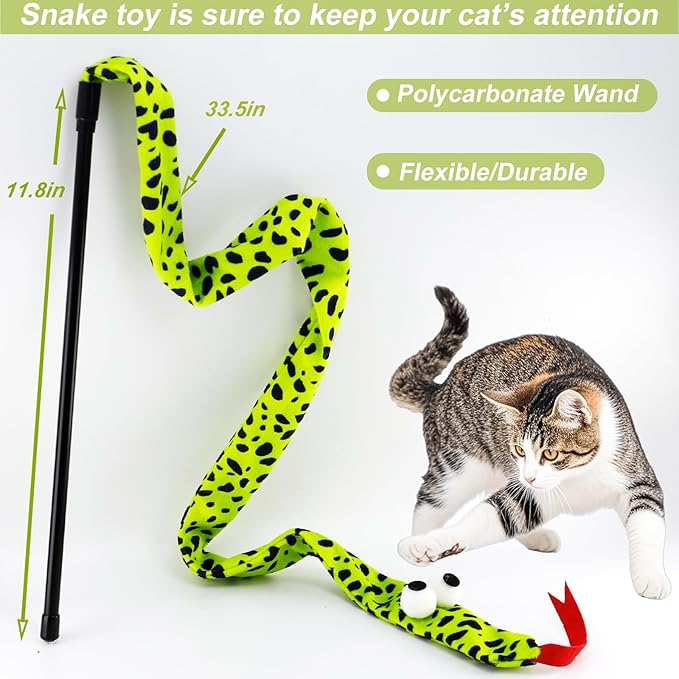 URMYONLY Interactive Cat Toy Wand with Catnip Mouse, Cat Teaser Wand Rainbow String for Bored Indoor Adult Cats and Kittens (8 Pack)