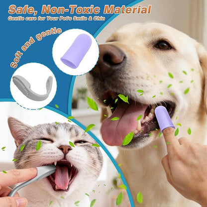 7-Piece Pet Grooming Kit with Storage Bag | Portable Bathing Set for Dogs & Cats | Includes Silicone Gloves, Deshedding Brushes & Finger Toothbrushes | All-in-One Pet Care (Gray)
