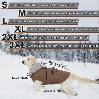 Lelepet Warm Dog Coats for Large Dogs Waterproof Dog Jacket Reflective Pet Fleece Vest Windproof Cold Weather Coats with Adjustable Buckle & Leash Hole, Brown, XL