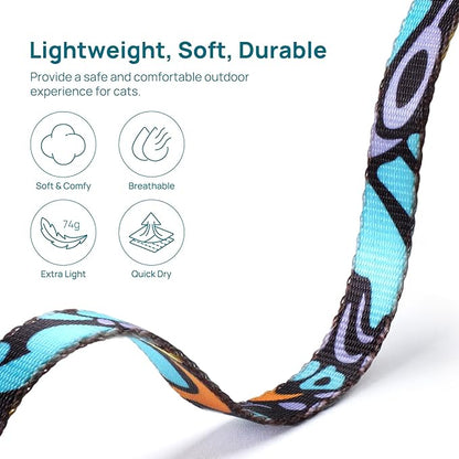 Cat Harness and Leash Set - Escape Proof Adjustable Cat Harness, Comfortable Soft Lightweight, Use Safe & Easy, Walking Travel Kitten Harness for Small Medium Large Cats (Blue Butterfly Magic)