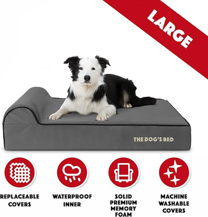 The Dog’s Bed Orthopedic Headrest Dog Bed Large Grey/Black, Memory Foam, Pain Relief: Arthritis, Hip & Elbow Dysplasia, Post Surgery, Lameness, Waterproof Washable Cover, Veterinary Approved