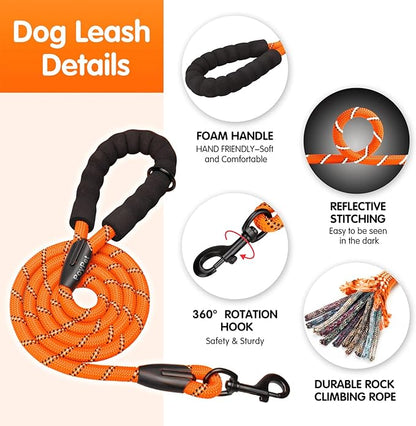 PoyPet No Pull Dog Harness and 5 Feet Leash Set, Release on Neck Reflective Adjustable Pet Vest, Front & Back 2 D-Ring and Soft Padded Pet Harness with Handle for Small to Large Dogs(Orange,M)