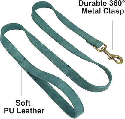 Didog PU Leather Dog Leash, Colorful Dog Leash 4ft, Strong and Durable Faux Leather Lead, Walking and Training Lead for Small Medium Dogs,Green