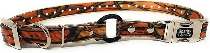 Sparky Pet Co -Zeus ECollar Replacement Strap - Bungee Loop Dog Collar - Waterproof Biothane Adjustable - Double Buckle - Quick Snap Metal Clasp - for Invisible Fence Systems - 3/4" x 28" Orange Camo