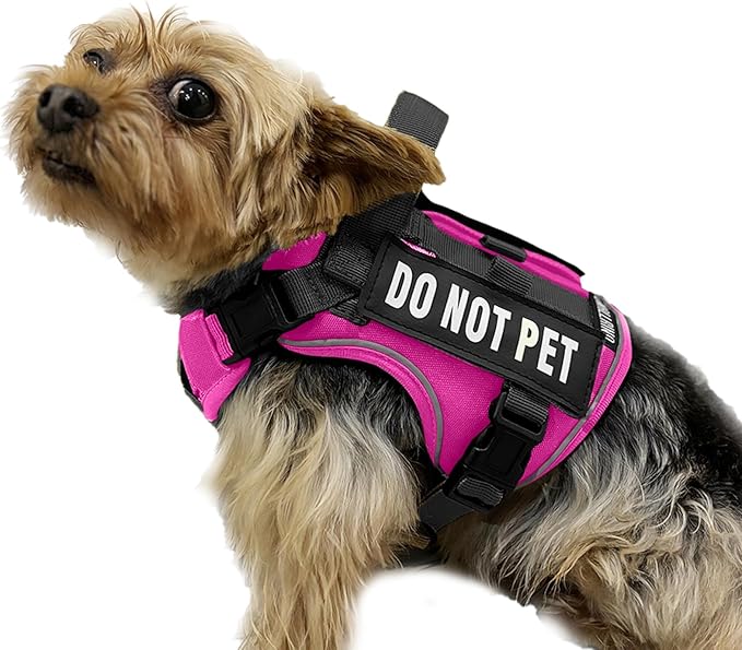 Tactical Dog and Cat Harness for XS and Small Puppy, Air Pet Vest No Pull with Reflective Do Not Pet Patches, Breathable Dog Molle Vests for Training Walking Hunting Pink