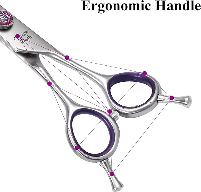 Fenice Peak 8'' Curved Dog Grooming Scissors Professional 440C Stainless Steel Pet Trimming Shears with Decorative Screw and Offset Handle Sharp and Durable