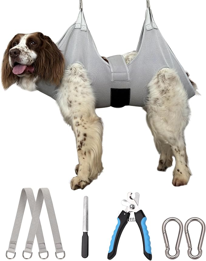 Kkiimatt Dog Grooming Hammock Hanging Harness for Nail Trimming,X-Large Dog Grooming Sling with Thick Neck Support,Gray Dog Hanger Holder Restraint for Pet Grooming