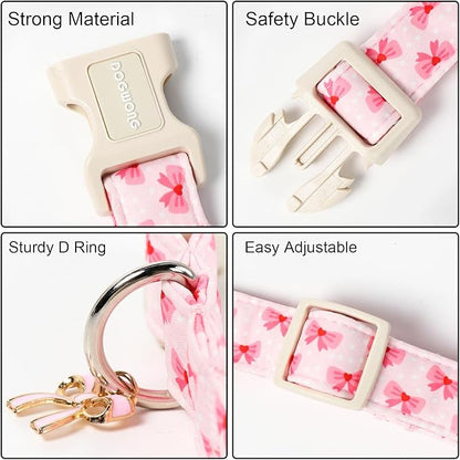 DOGWONG Cute Bowtie Printed Collar for Small Medium Large Dogs - Pink Dog Collar for Girl Female Dogs,M