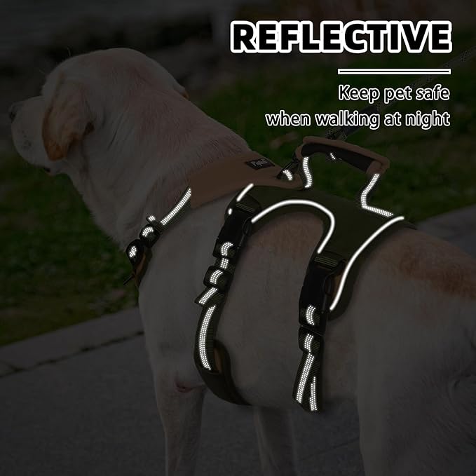 PUPTECK Escape Proof Dog Harness and Leash Set Upgraded No Pull Reflective Dog Vest with Lift Handle, Easy Control Pet Harness for Medium Large Dogs Training Walking Running, Green, M