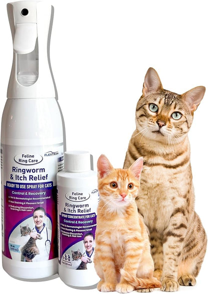 Feline Ring Care | Control & Help with Cat Ringworm, Mange, Dermatitis, Itchy Skin, Dog Paw Yeast. Also works on Dogs, Hamsters, Guinea Pigs, Rabbits, etc. Spray for Cats and Itch Relief (Makes 32 oz)
