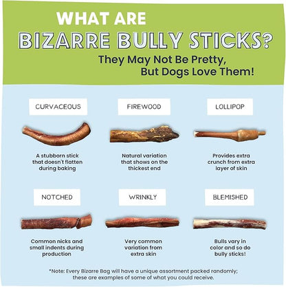 Pawstruck Natural Bizarre Bully Sticks Bargain Bag for Dogs and Puppies – Variety Pack of 5–7" Long-Lasting, Eco-Conscious Beef Chew Treats – 8 oz Bag – Packaging May Vary