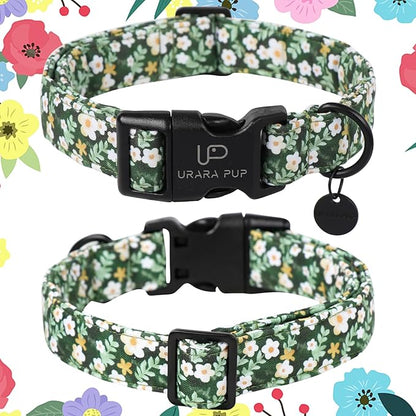 UP URARA PUP Summer Dog Collar, Flower Print Dog Collar with Adjustable Plastic Buckle, Lightweight Cute Pet Collar, Ideal Gift for Boy Girl Dogs
