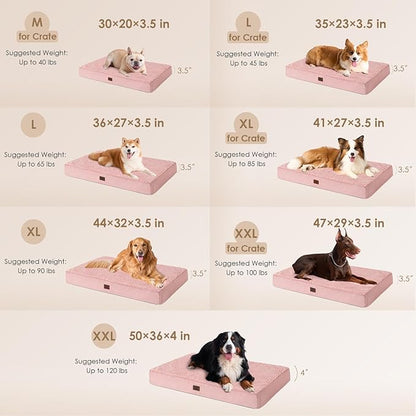 EHEYCIGA Orthopedic XL Dog Beds for Extra Large Dogs with Removable Washable Cover for Crate, Pink, 41x27