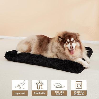 EHEYCIGA Fluffy XXL Dog Crate Pad, Plush Faux Fur Dog Bed for Extra Large Dogs, Calming Anti Anxiety XXL Bed, Washable Soft Warm Crate Mat with Non-Slip Bottom, Black