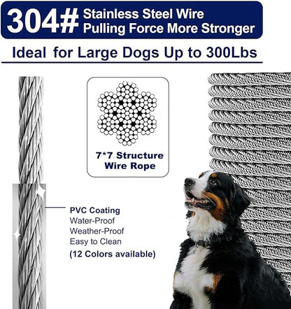 Tie Out Cable for Dogs Up to 300lbs,100ft Extra Strong 1000lbs Break Strength Tie-Out Tether Trolley Training Lead,Dog Run Cable for Yard Garden Park Camping Outside (Silver, 300lbs 100ft)