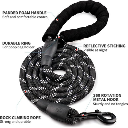 COOYOO Dog Leash 6 FT Heavy Duty - Comfortable Padded Handle - 1/2 inch Reflective Dog Leash for Medium Large Dogs with Poo Bag Dispenser