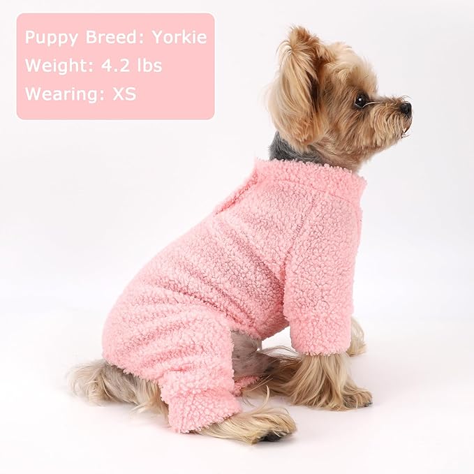 Dog Sweaters for Small Dogs Winter Dog Pajamas Sized Dogs Boy Girl Fleece Pet Clothes Puppy Outfit 4 Legs Jumpsuits for Chihuahua Yorkie Cat Apparel (Pink, XX-Small)