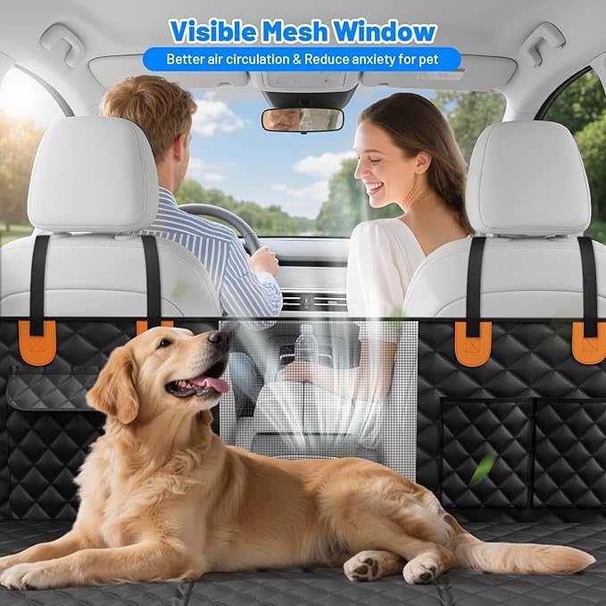 Truck Dog Seat Cover for Back Seat, Hard Bottom Waterproof Truck Back Seat Extender for Multi Dogs,Dog Hammock for Crew Cab Trucks,Pet Seat Cover for Back Seat Holds 400lbs with Mesh Window & Pocket