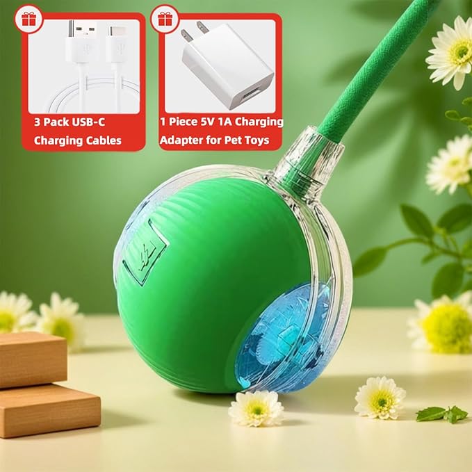 2026 Cat Toy, Electric Ball, Automatic USB-Rechargeable Ball Toy 3-Pack (Red/Green/Gray)