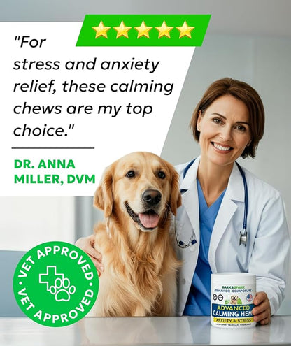 BARK&SPARK Advanced Calming Chews for Dogs - Hemp Chew + Melatonin - Anxiety Relief - Sleep Aid - Relaxing Treats - Stress Relief During Fireworks, Storms, Thunder, Barking
