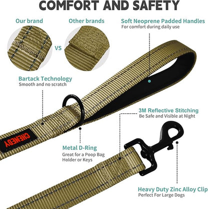 Heavy Duty Double Handle Leash - Reflective Training Lead for Large Breed Dogs (6FT Deep Green)