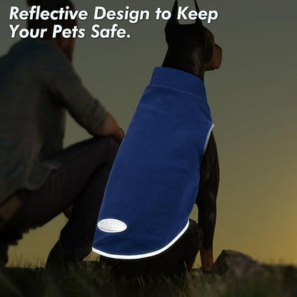 Cyeollo 2 Pack Fleece Dog Sweater Stretchy Vest Pullover Jacket with Reflective Stripe for Small Medium Dogs Blue, Mist Blue, XL