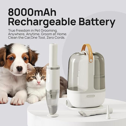 Pet Grooming Vacuum Kit - Cat & Dog Grooming Kit for Easy Pet Care at Home & Outdoor, 12000 Pa Powerful Suction， 8000mAh Vaccum Cleaner - Includes Clippers, Brush, Nail Trimmer Grinder