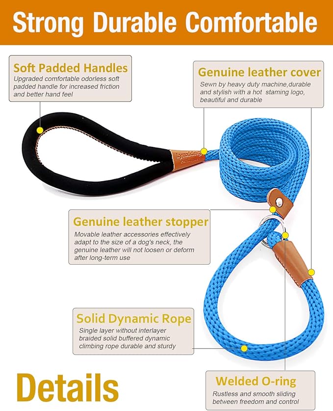 lynxking 8 FT Dog Leash Slip Lead 2 Pack Strong Heavy Duty Braided Dog Training Leash No Pull Training Lead Leashes for Medium Large and Small Dogs