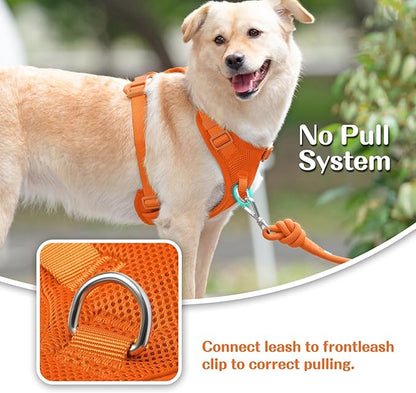 No Pull Dog Harness for Small Medium Large Dogs - Adjustable 2 Layer Mesh Dog Vest with Dual Clip, Escape Proof, Quick Release, Lightweight Breathable Mesh for Walking Hiking (Orange,XL)