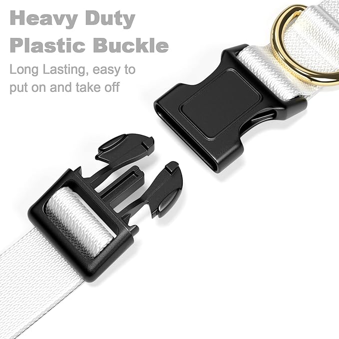 Rnivvi Dog Collar for Small Dogs, Classic Heavy Duty Adjustable Puppy Collar with Quick Release Buckle for Boy Girl & Female,Pet Accessories for Walking Running Training, S Length 3/4" Width, White